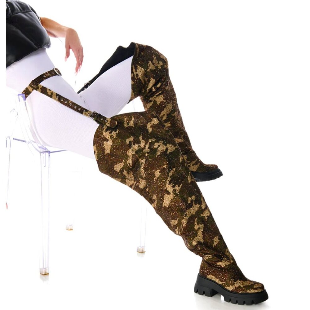 Callie Lives MIZ Azalea Wang PopOut Rhinestone Camo Chap Flat ThighHigh Boot 8.5 - Picture 8 of 8